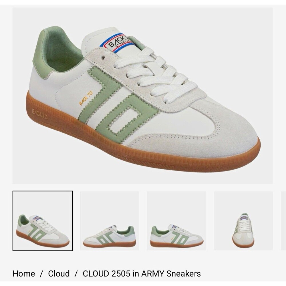 BACK70 Cloud 2505 Low Top Lace-Up Sneakers White/Green/Brown Rubber Sole